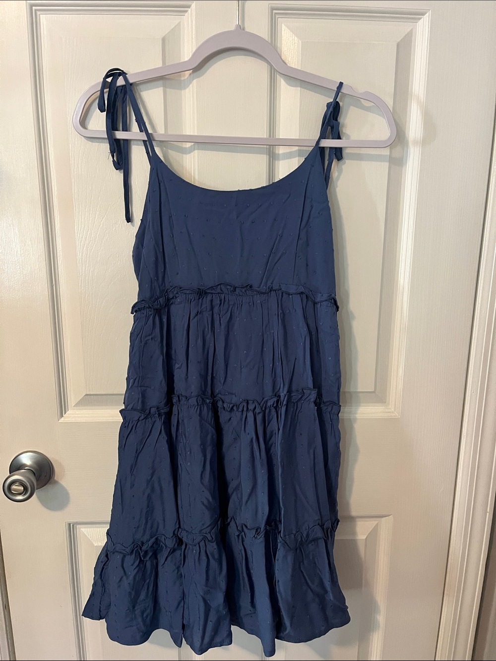 SHEIN Navy Blue Tiered Midi Dress with Tie Straps